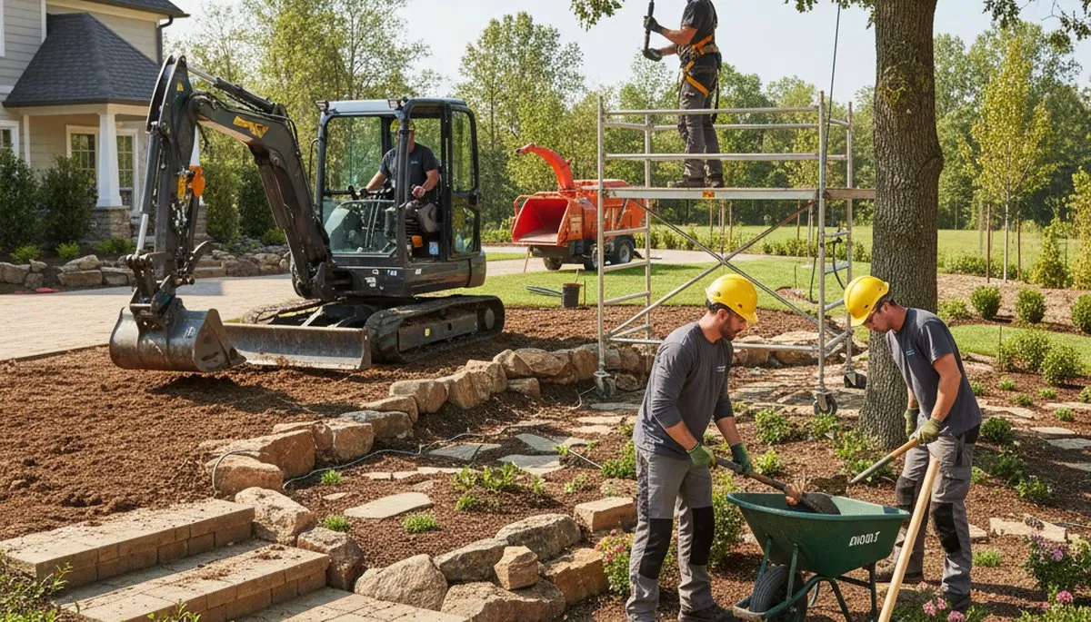 Arlington, TX tree service crew trimming trees for safe, professional landscaping maintenance