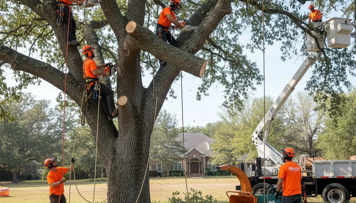 Arlington, TX tree removal crew safely removing a dead tree for a local home